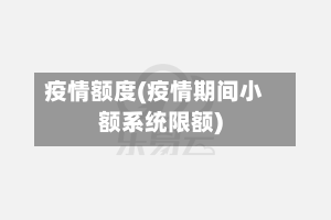 疫情额度(疫情期间小额系统限额)-第2张图片