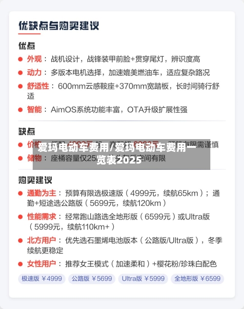爱玛电动车费用/爱玛电动车费用一览表2025