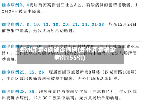 郑州新增4例确诊病例(郑州新增确诊病例155例)